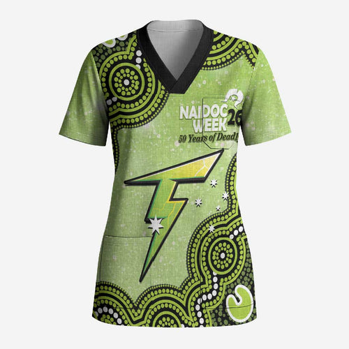Sydney Thunder NAIDOC Week 2026 Custom Scrub Top 50 Years Deadly Indigenous Art Glitter Effect