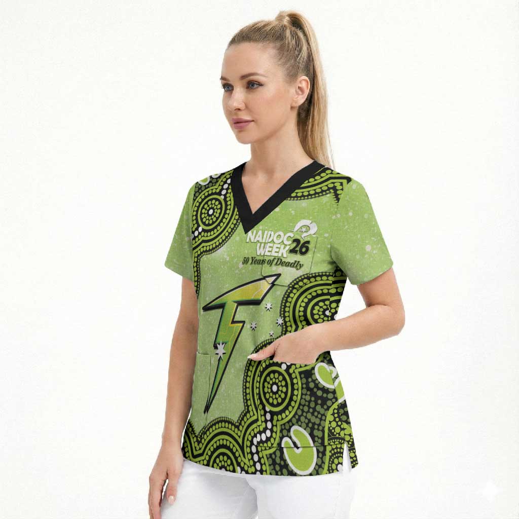 Sydney Thunder NAIDOC Week 2026 Custom Scrub Top 50 Years Deadly Indigenous Art Glitter Effect