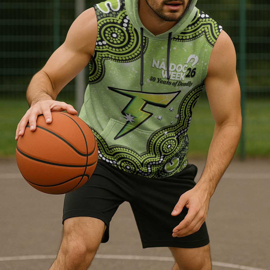 Sydney Thunder NAIDOC Week 2026 Custom Sleeveless Hoodie 50 Years Deadly Indigenous Art Glitter Effect