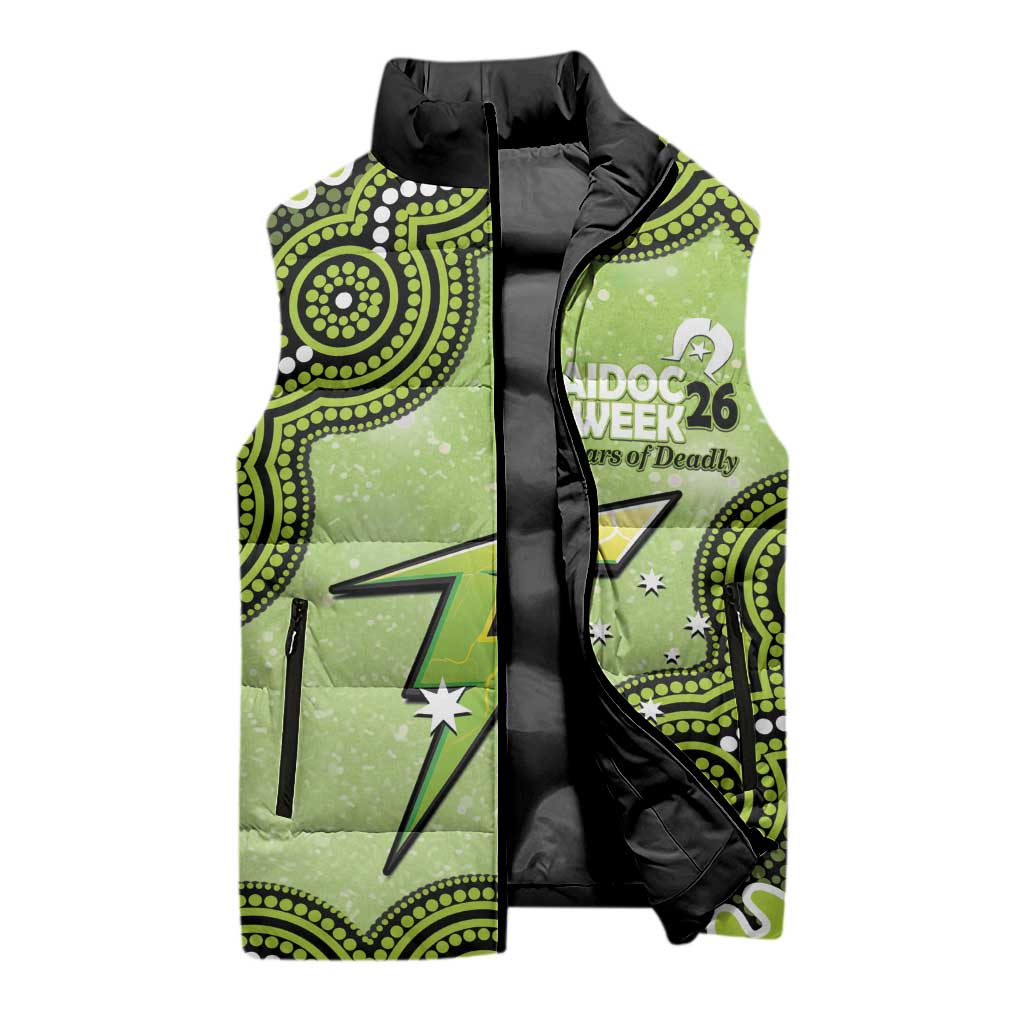 Sydney Thunder NAIDOC Week 2026 Custom Sleeveless Puffer Jacket 50 Years Deadly Indigenous Art Glitter Effect