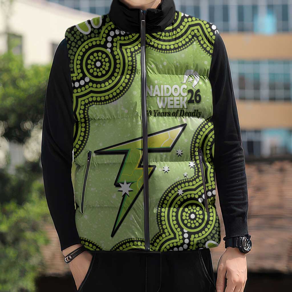 Sydney Thunder NAIDOC Week 2026 Custom Sleeveless Puffer Jacket 50 Years Deadly Indigenous Art Glitter Effect