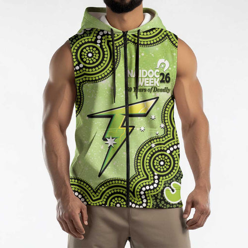 Sydney Thunder NAIDOC Week 2026 Custom Sleeveless Zip Hoodie 50 Years Deadly Indigenous Art Glitter Effect