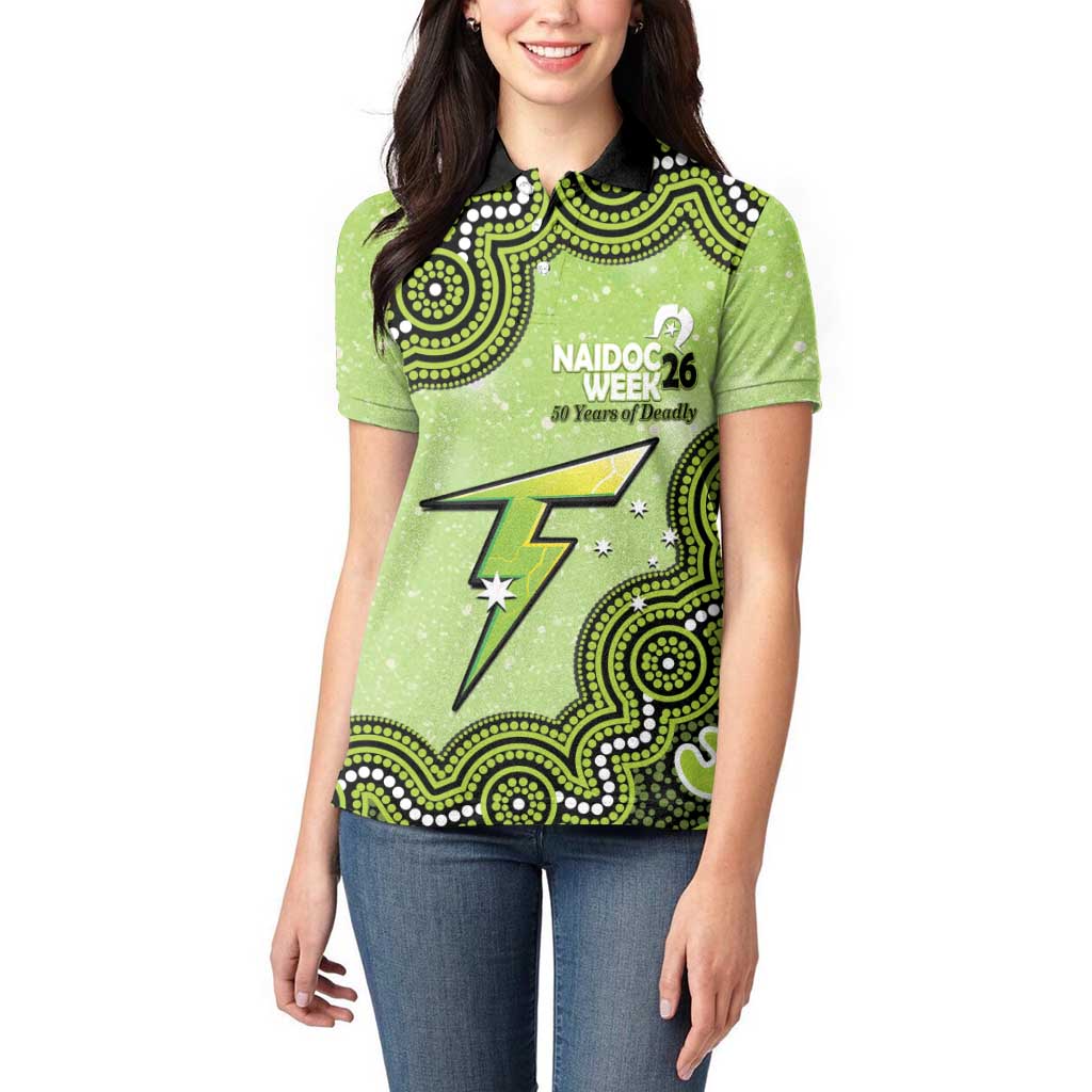 Sydney Thunder NAIDOC Week 2026 Custom Women Polo Shirt 50 Years Deadly Indigenous Art Glitter Effect