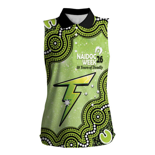 Sydney Thunder NAIDOC Week 2026 Custom Women Sleeveless Polo Shirt 50 Years Deadly Indigenous Art Glitter Effect
