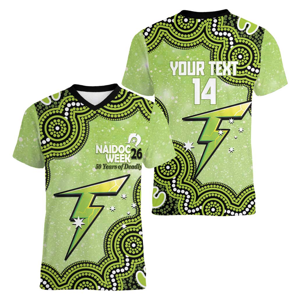 Sydney Thunder NAIDOC Week 2026 Custom Women V-Neck T-Shirt 50 Years Deadly Indigenous Art Glitter Effect