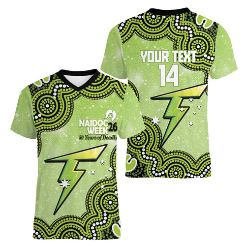 Sydney Thunder NAIDOC Week 2026 Custom Women V-Neck T-Shirt 50 Years Deadly Indigenous Art Glitter Effect