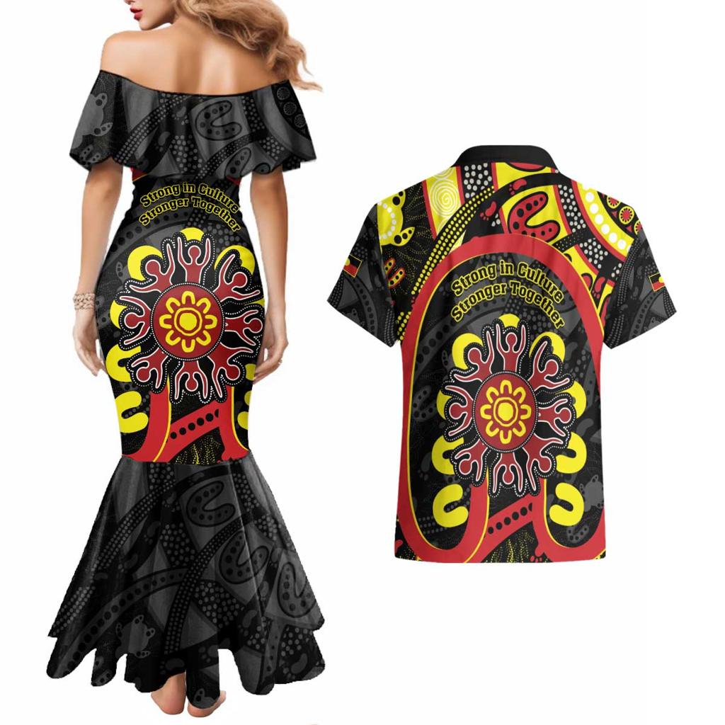 Australia Indigenous Children's Day Couples Matching Mermaid Dress and Hawaiian Shirt Strong In Culture Stronger Together Aboriginal Art