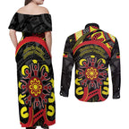 Australia Indigenous Children's Day Couples Matching Off Shoulder Maxi Dress and Long Sleeve Button Shirt Strong In Culture Stronger Together Aboriginal Art