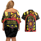 Australia Indigenous Children's Day Couples Matching Off Shoulder Short Dress and Hawaiian Shirt Strong In Culture Stronger Together Aboriginal Art