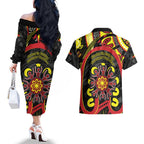 Australia Indigenous Children's Day Couples Matching Off The Shoulder Long Sleeve Dress and Hawaiian Shirt Strong In Culture Stronger Together Aboriginal Art