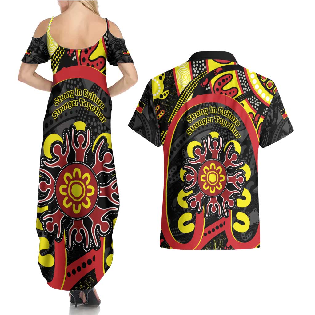 Australia Indigenous Children's Day Couples Matching Summer Maxi Dress and Hawaiian Shirt Strong In Culture Stronger Together Aboriginal Art
