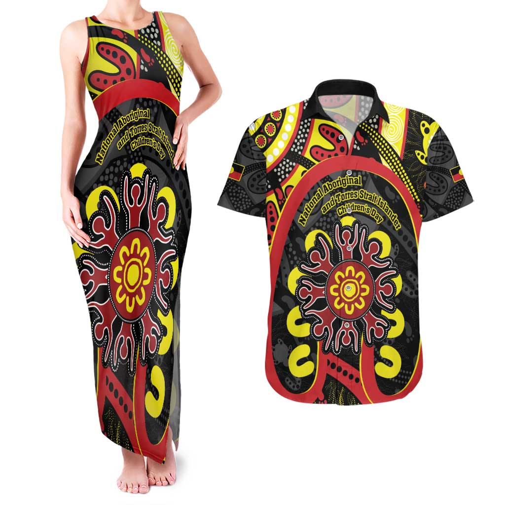 Australia Indigenous Children's Day Couples Matching Tank Maxi Dress and Hawaiian Shirt Strong In Culture Stronger Together Aboriginal Art