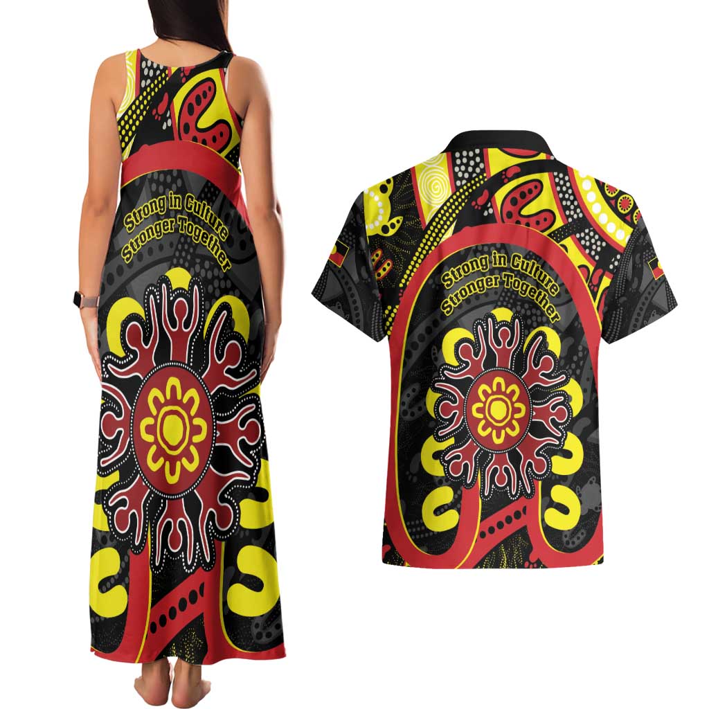 Australia Indigenous Children's Day Couples Matching Tank Maxi Dress and Hawaiian Shirt Strong In Culture Stronger Together Aboriginal Art
