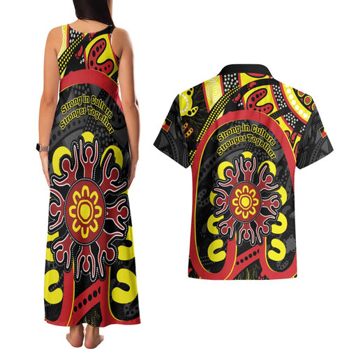 Australia Indigenous Children's Day Couples Matching Tank Maxi Dress and Hawaiian Shirt Strong In Culture Stronger Together Aboriginal Art