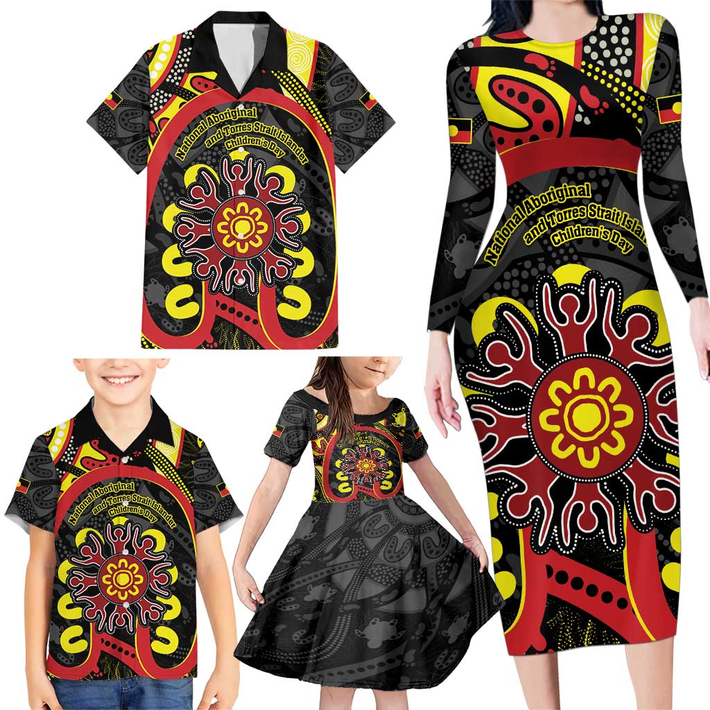 Australia Indigenous Children's Day Family Matching Long Sleeve Bodycon Dress and Hawaiian Shirt Strong In Culture Stronger Together Aboriginal Art