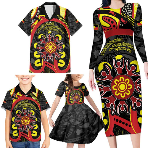 Australia Indigenous Children's Day Family Matching Long Sleeve Bodycon Dress and Hawaiian Shirt Strong In Culture Stronger Together Aboriginal Art