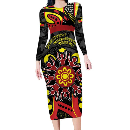 Australia Indigenous Children's Day Family Matching Long Sleeve Bodycon Dress and Hawaiian Shirt Strong In Culture Stronger Together Aboriginal Art