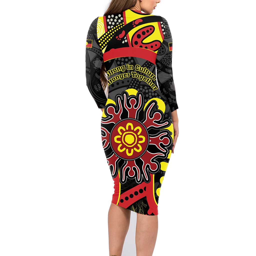 Australia Indigenous Children's Day Family Matching Long Sleeve Bodycon Dress and Hawaiian Shirt Strong In Culture Stronger Together Aboriginal Art