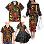 Australia Indigenous Children's Day Family Matching Off The Shoulder Long Sleeve Dress and Hawaiian Shirt Strong In Culture Stronger Together Aboriginal Art