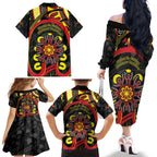 Australia Indigenous Children's Day Family Matching Off The Shoulder Long Sleeve Dress and Hawaiian Shirt Strong In Culture Stronger Together Aboriginal Art