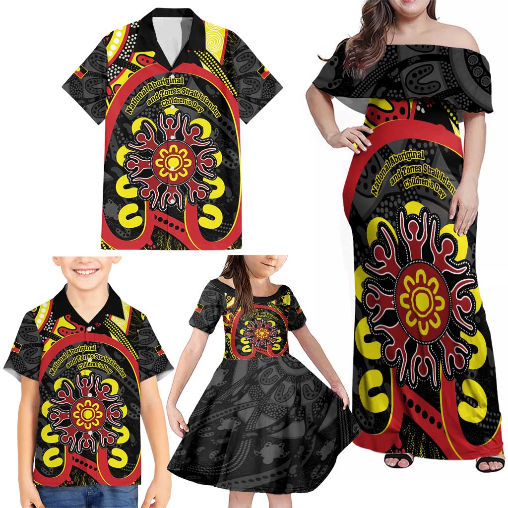 Australia Indigenous Children's Day Family Matching Off Shoulder Maxi Dress and Hawaiian Shirt Strong In Culture Stronger Together Aboriginal Art