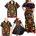 Australia Indigenous Children's Day Family Matching Off Shoulder Maxi Dress and Hawaiian Shirt Strong In Culture Stronger Together Aboriginal Art