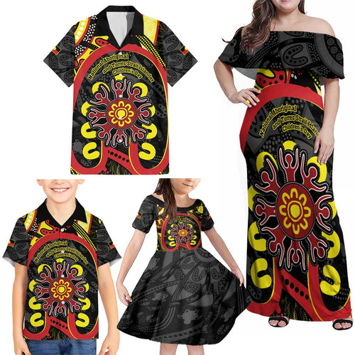 Australia Indigenous Children's Day Family Matching Off Shoulder Maxi Dress and Hawaiian Shirt Strong In Culture Stronger Together Aboriginal Art
