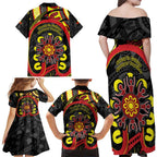 Australia Indigenous Children's Day Family Matching Off Shoulder Maxi Dress and Hawaiian Shirt Strong In Culture Stronger Together Aboriginal Art