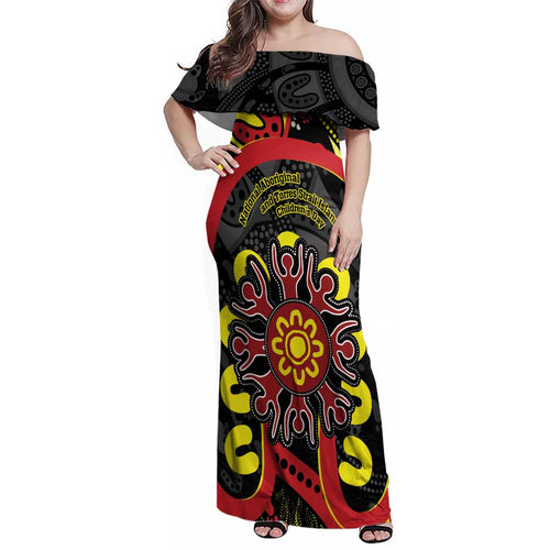 Australia Indigenous Children's Day Family Matching Off Shoulder Maxi Dress and Hawaiian Shirt Strong In Culture Stronger Together Aboriginal Art