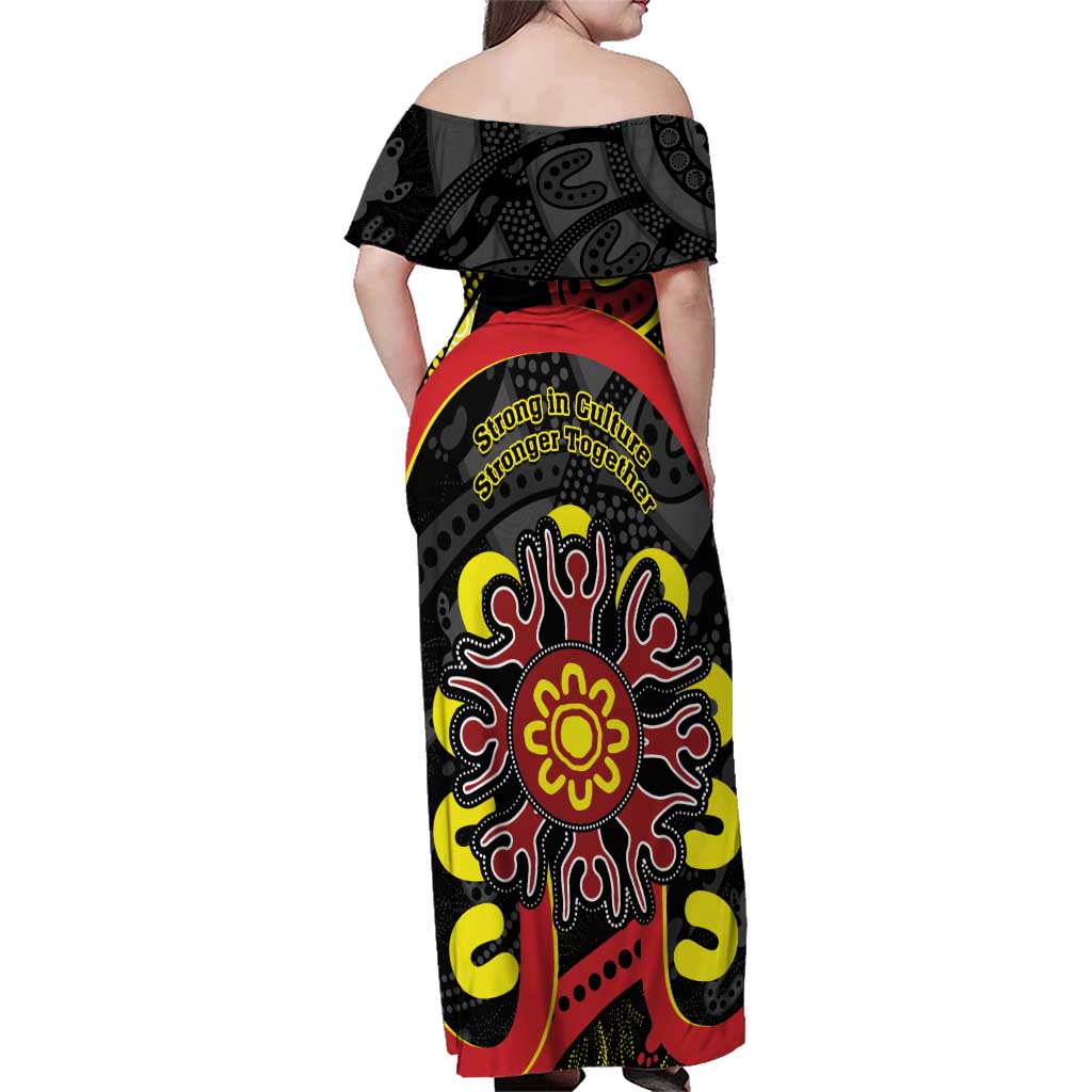 Australia Indigenous Children's Day Family Matching Off Shoulder Maxi Dress and Hawaiian Shirt Strong In Culture Stronger Together Aboriginal Art