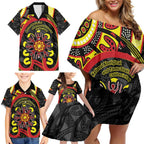 Australia Indigenous Children's Day Family Matching Off Shoulder Short Dress and Hawaiian Shirt Strong In Culture Stronger Together Aboriginal Art