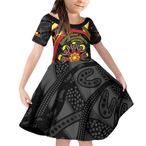 Australia Indigenous Children's Day Family Matching Off Shoulder Short Dress and Hawaiian Shirt Strong In Culture Stronger Together Aboriginal Art
