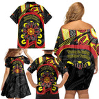 Australia Indigenous Children's Day Family Matching Off Shoulder Short Dress and Hawaiian Shirt Strong In Culture Stronger Together Aboriginal Art