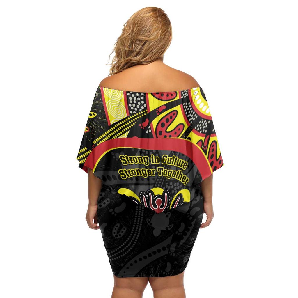Australia Indigenous Children's Day Family Matching Off Shoulder Short Dress and Hawaiian Shirt Strong In Culture Stronger Together Aboriginal Art