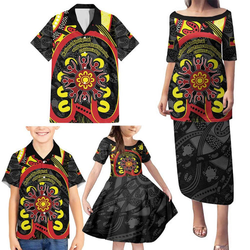 Australia Indigenous Children's Day Family Matching Puletasi and Hawaiian Shirt Strong In Culture Stronger Together Aboriginal Art