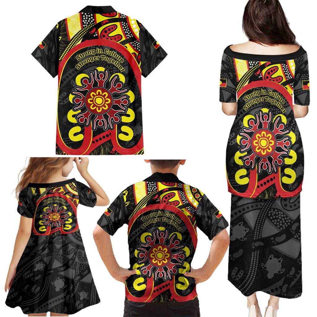 Australia Indigenous Children's Day Family Matching Puletasi and Hawaiian Shirt Strong In Culture Stronger Together Aboriginal Art