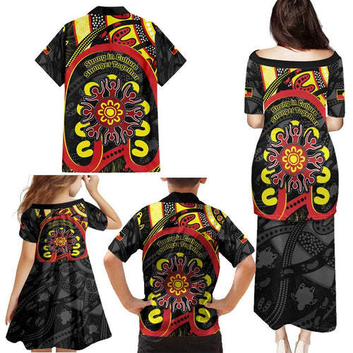 Australia Indigenous Children's Day Family Matching Puletasi and Hawaiian Shirt Strong In Culture Stronger Together Aboriginal Art