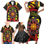 Australia Indigenous Children's Day Family Matching Short Sleeve Bodycon Dress and Hawaiian Shirt Strong In Culture Stronger Together Aboriginal Art