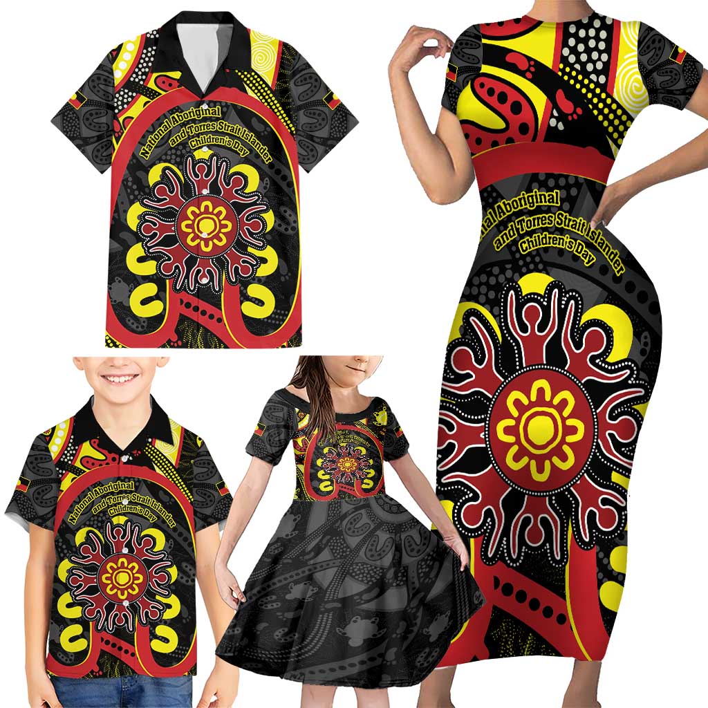 Australia Indigenous Children's Day Family Matching Short Sleeve Bodycon Dress and Hawaiian Shirt Strong In Culture Stronger Together Aboriginal Art