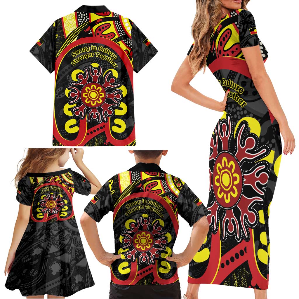Australia Indigenous Children's Day Family Matching Short Sleeve Bodycon Dress and Hawaiian Shirt Strong In Culture Stronger Together Aboriginal Art