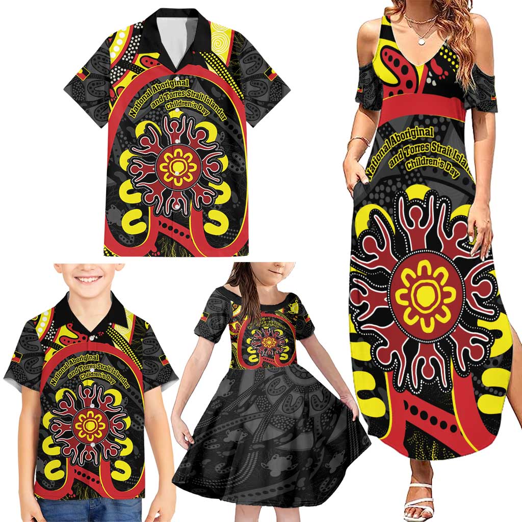 Australia Indigenous Children's Day Family Matching Summer Maxi Dress and Hawaiian Shirt Strong In Culture Stronger Together Aboriginal Art