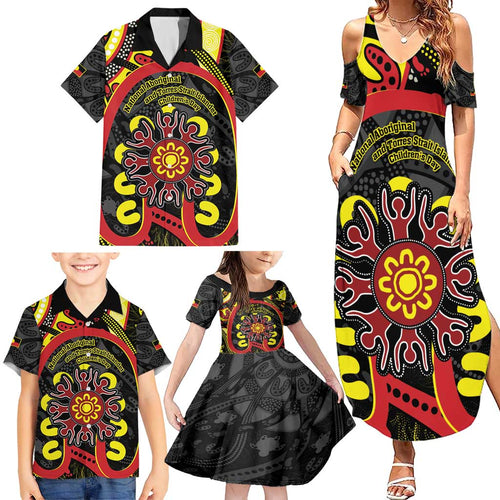 Australia Indigenous Children's Day Family Matching Summer Maxi Dress and Hawaiian Shirt Strong In Culture Stronger Together Aboriginal Art