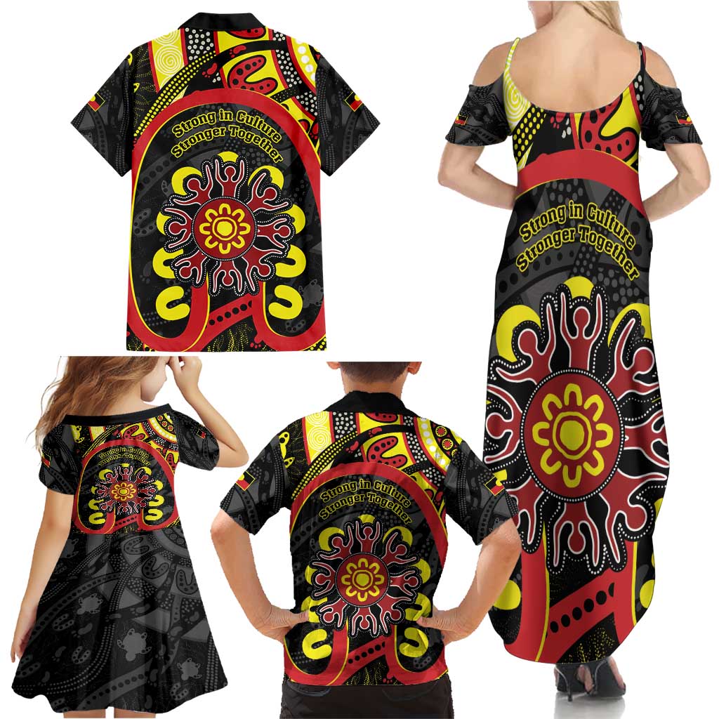 Australia Indigenous Children's Day Family Matching Summer Maxi Dress and Hawaiian Shirt Strong In Culture Stronger Together Aboriginal Art