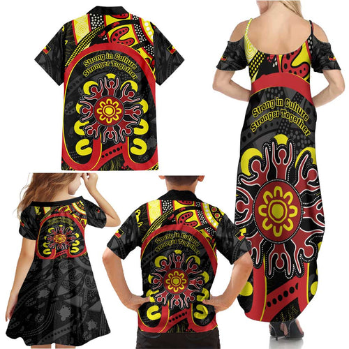 Australia Indigenous Children's Day Family Matching Summer Maxi Dress and Hawaiian Shirt Strong In Culture Stronger Together Aboriginal Art