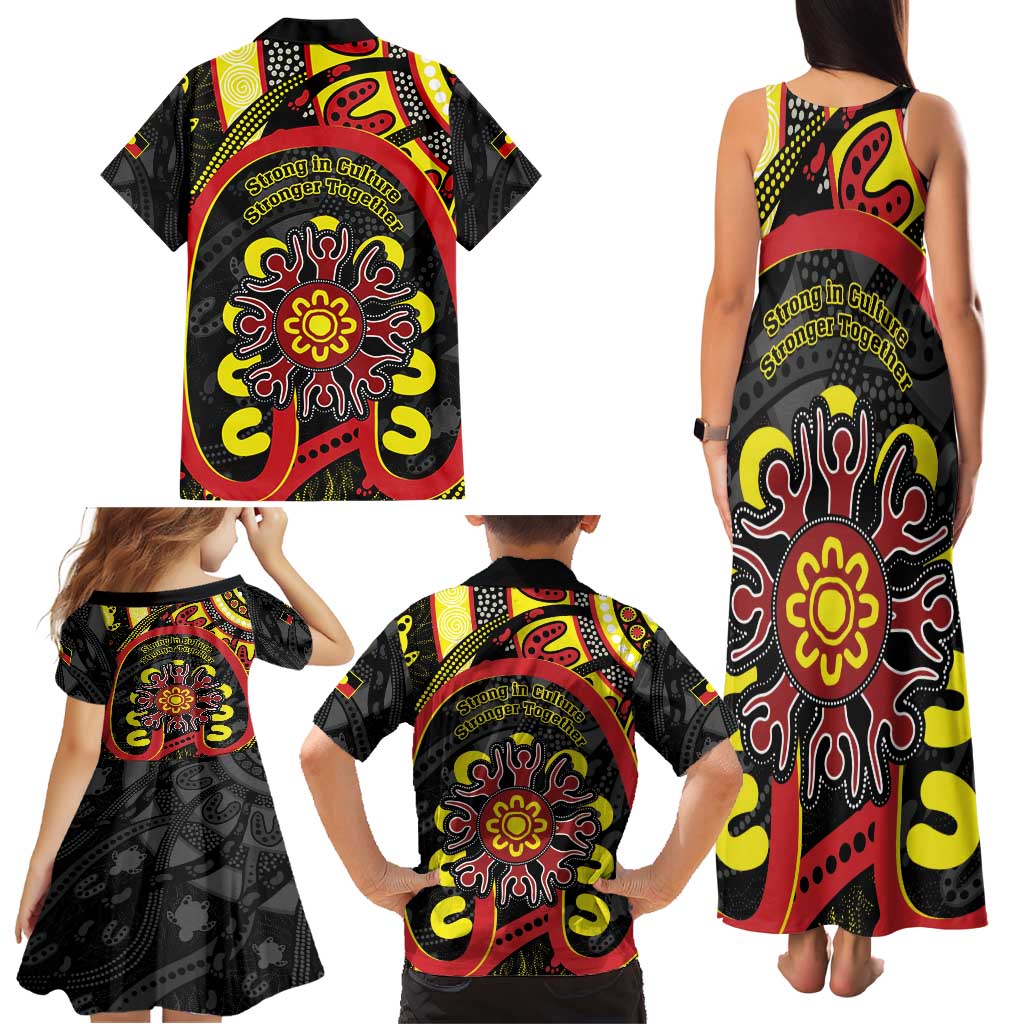 Australia Indigenous Children's Day Family Matching Tank Maxi Dress and Hawaiian Shirt Strong In Culture Stronger Together Aboriginal Art