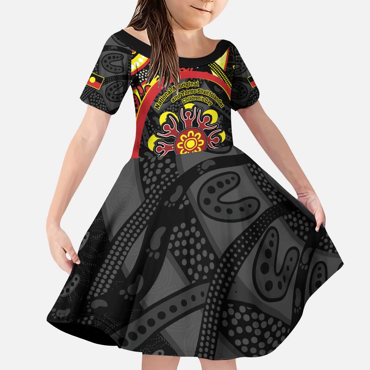 Australia Indigenous Children's Day Kid Short Sleeve Dress Strong In Culture Stronger Together Aboriginal Art