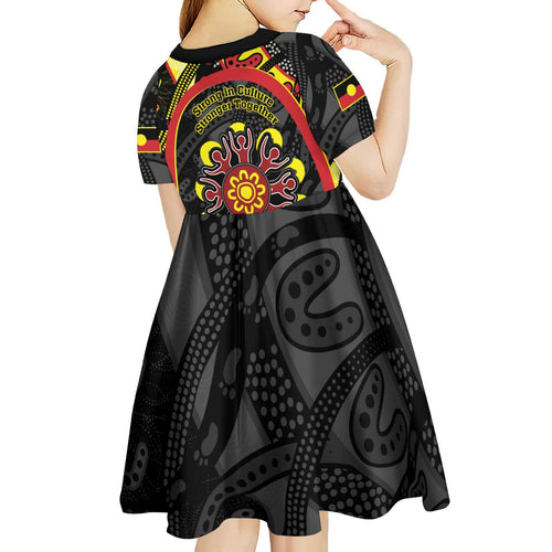 Australia Indigenous Children's Day Kid Short Sleeve Dress Strong In Culture Stronger Together Aboriginal Art