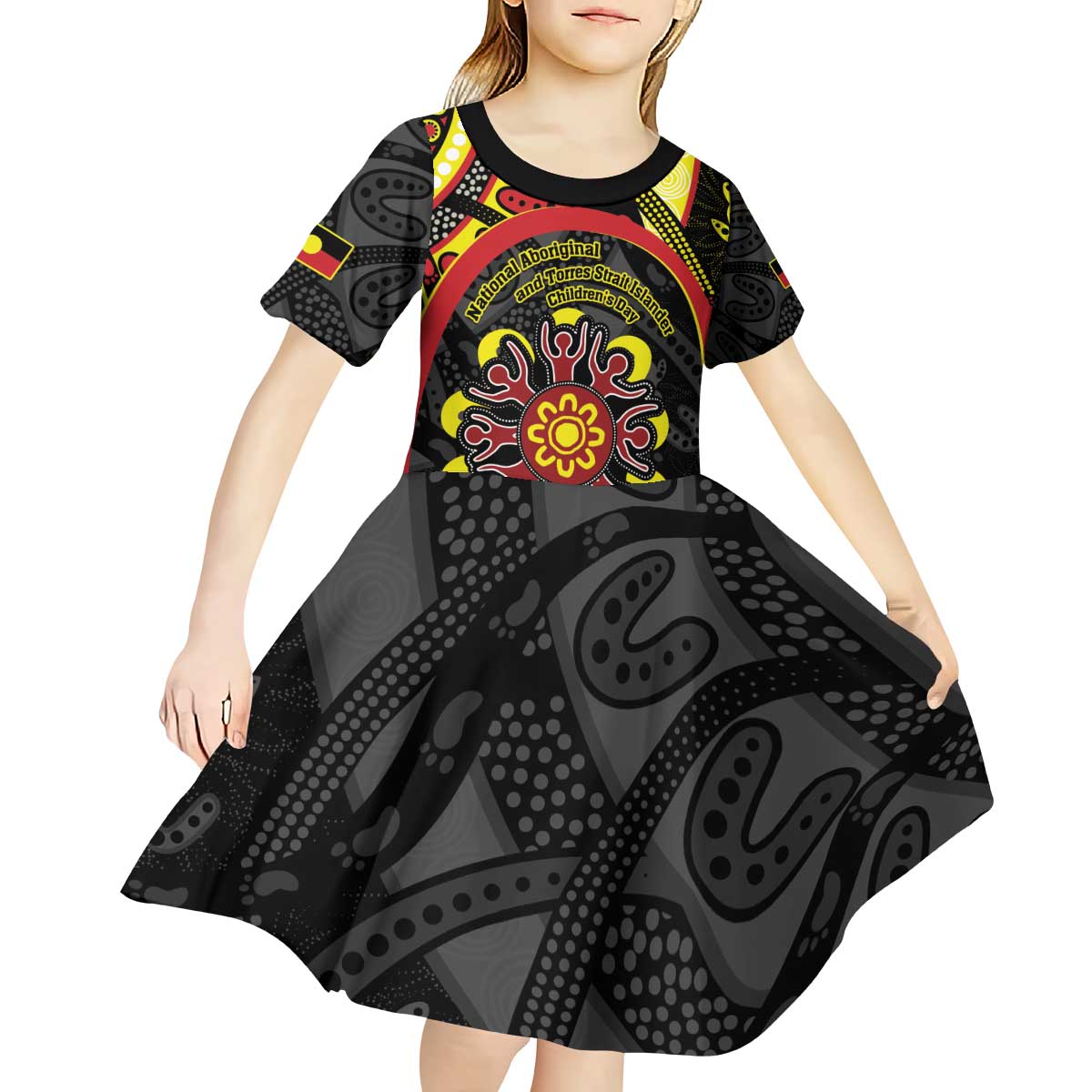 Australia Indigenous Children's Day Kid Short Sleeve Dress Strong In Culture Stronger Together Aboriginal Art