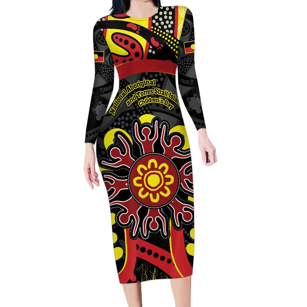Australia Indigenous Children's Day Long Sleeve Bodycon Dress Strong In Culture Stronger Together Aboriginal Art