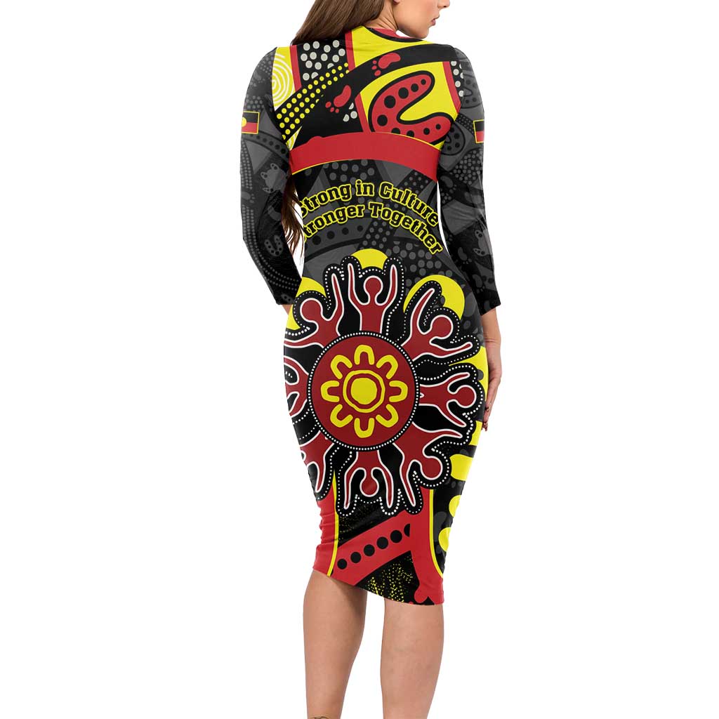 Australia Indigenous Children's Day Long Sleeve Bodycon Dress Strong In Culture Stronger Together Aboriginal Art